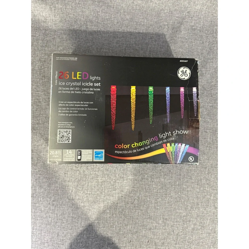 NEW GE LED Color Changing Ice Crystal Icicle Lights Set 20.8ft 26ct Holiday